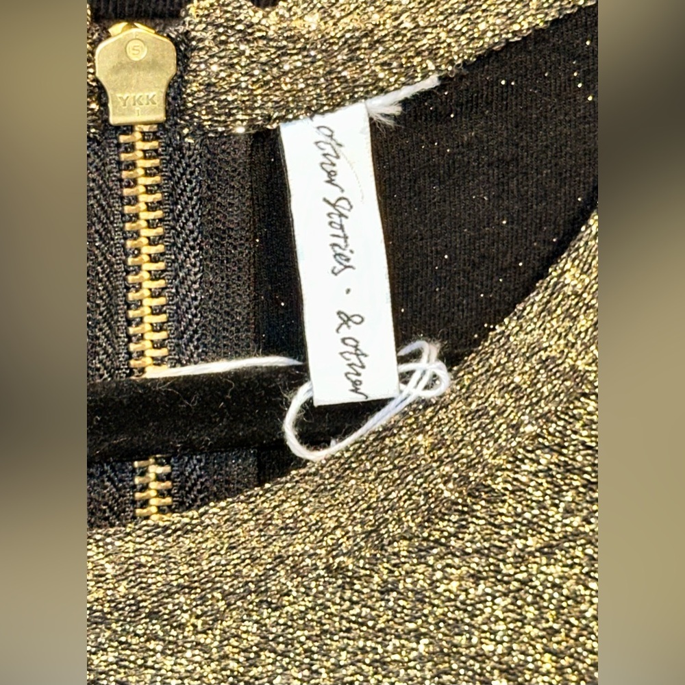 & Other Stories Metallic Gold Long-Sleeve Dress.  36” Bust w/ Stretch 36” Length - Picture 3 of 6